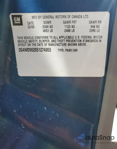 2005 Buick Lacrosse Cxl из США, поврежденный, VIN 2G4WD562551274953